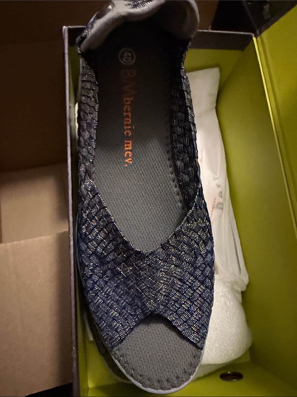 bernie mev. Navy Woven Peep-Toe Flat